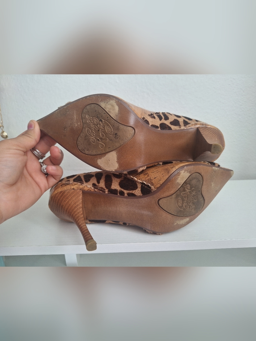 Naughty Monkey "Corkit" Leopard Cowhide Pumps | Vintage Y2K Cork Stiletto Buckle - Picture 7 of 8